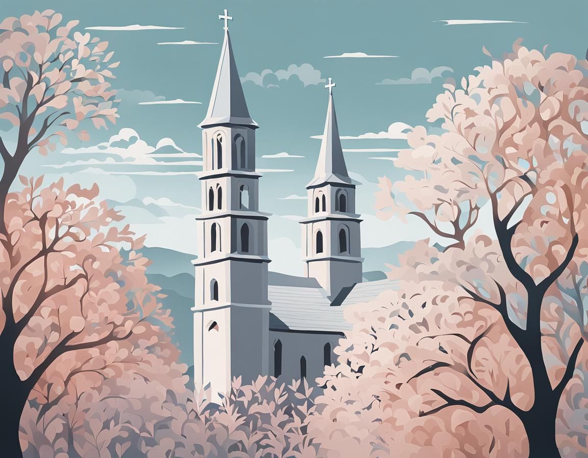 Medieval Church Bell Tower Paper Cut Artwork