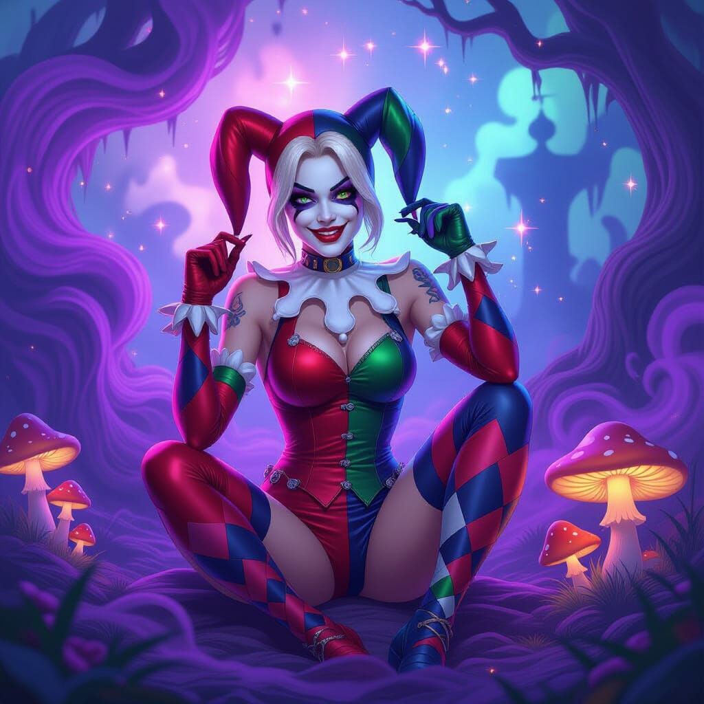 Harley Quinn in a Mystical Surreal Scene