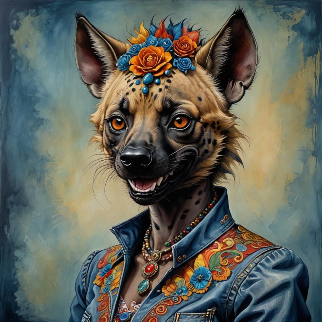 Denim Hyena Portrait in Alcohol Ink Style