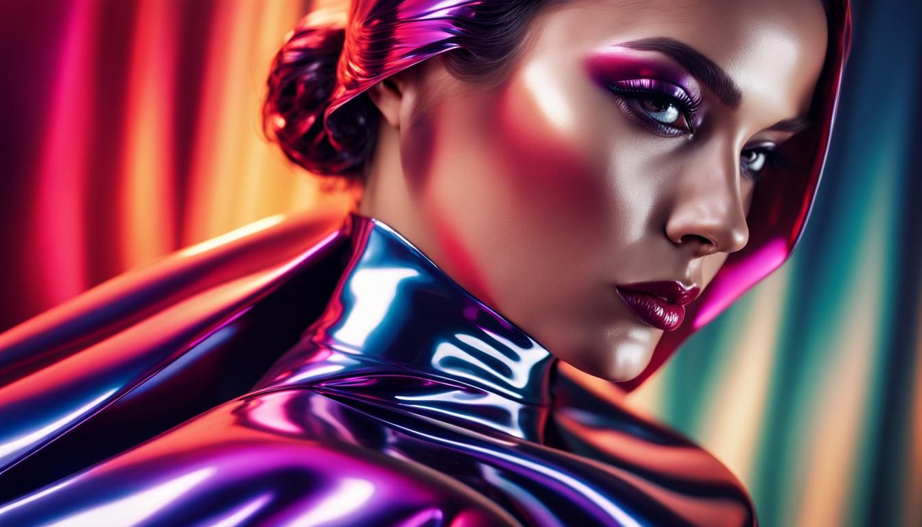 Reflective Latex Portrait with Flowing Cape in 4K