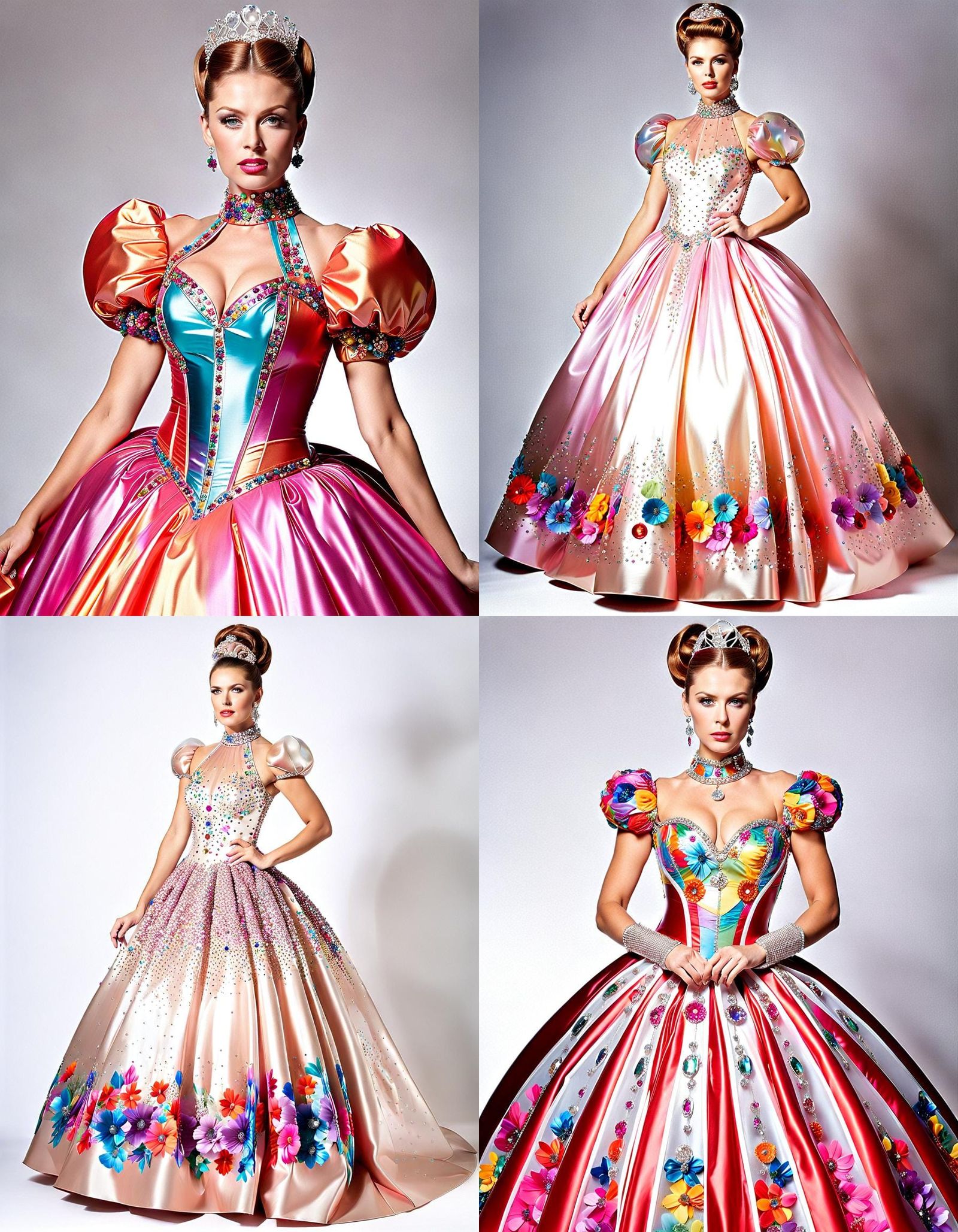 Woman in See-Through Latex Floral Ballgown