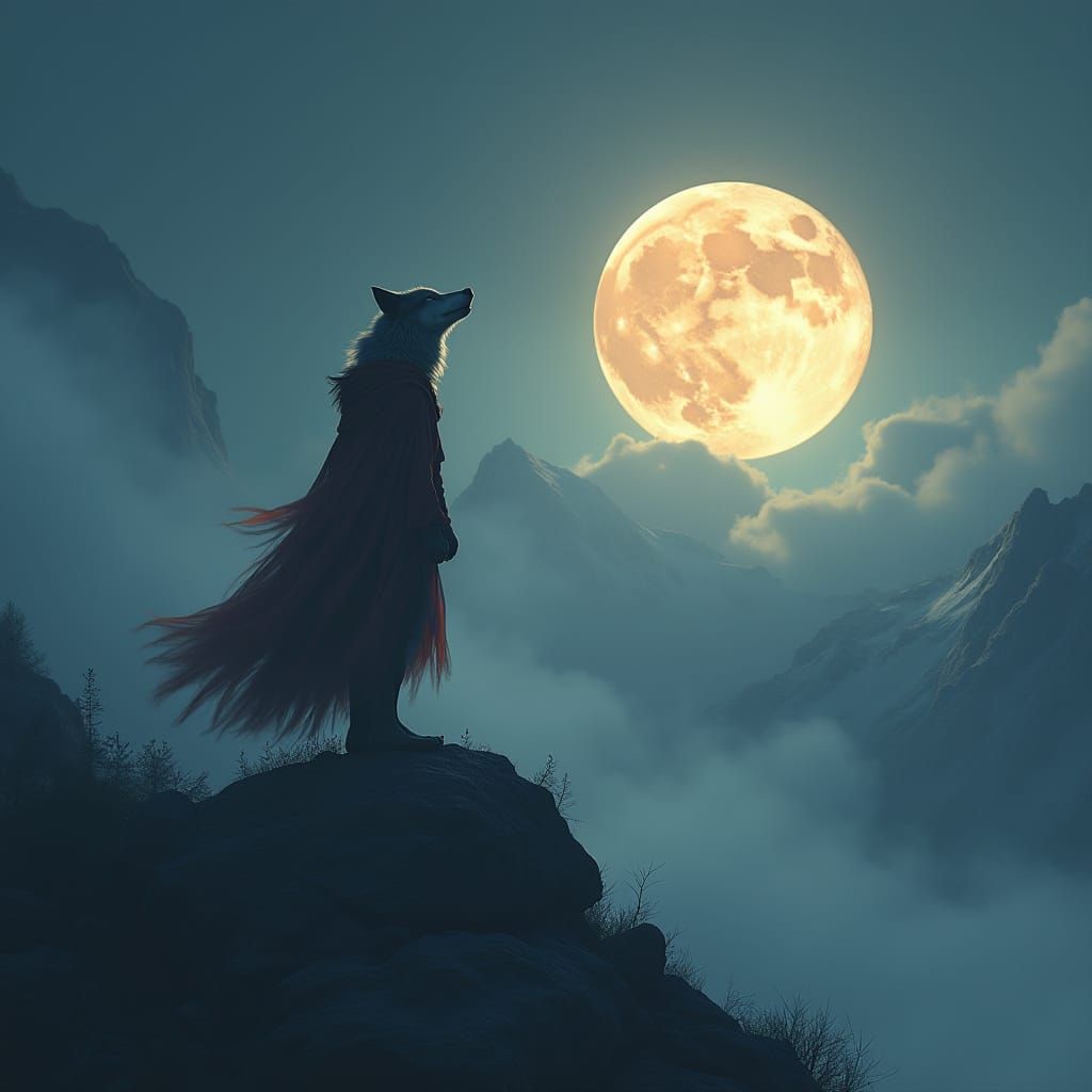 Lupine Goddess Howls Under the Full Moon