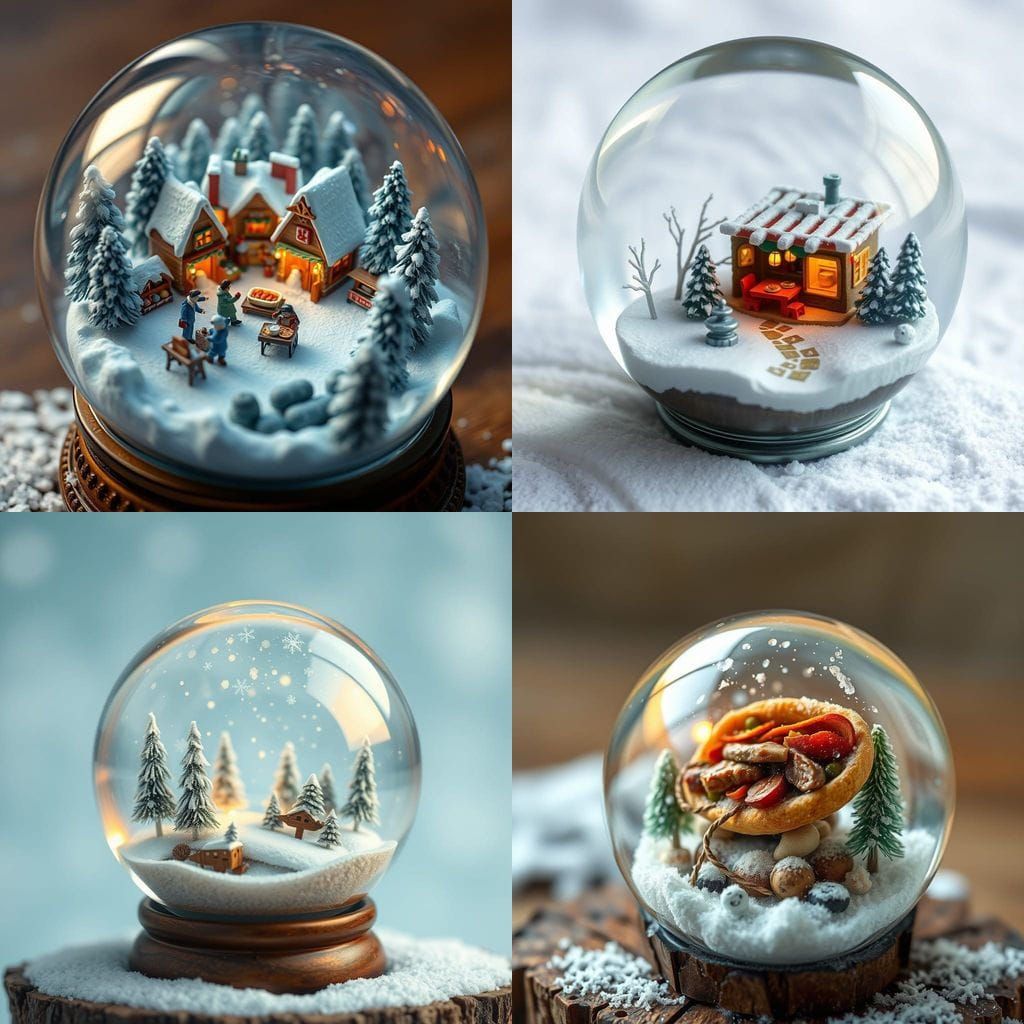 Miniature Winter Wonderland in a Snowglobe Diorama as Impast...