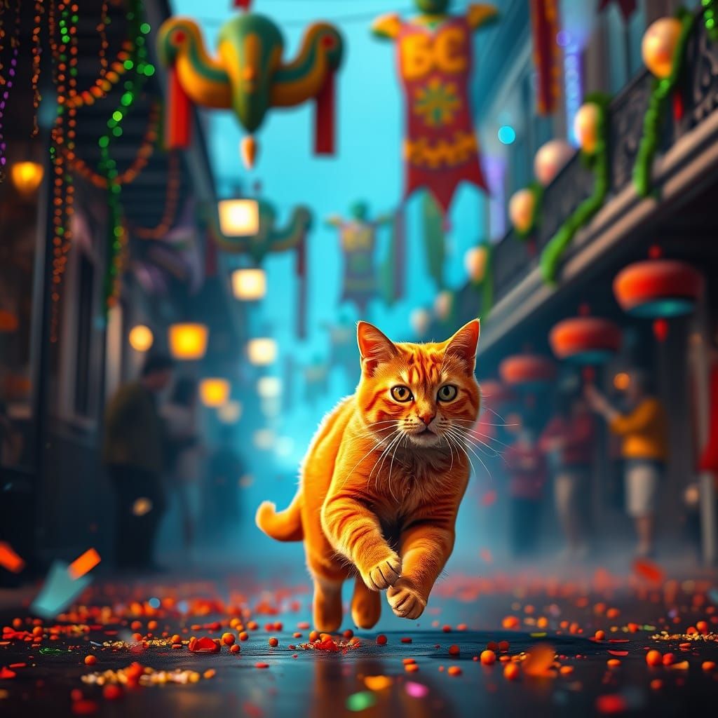 Vibrant Feline Mardi Gras Celebration in New Orleans