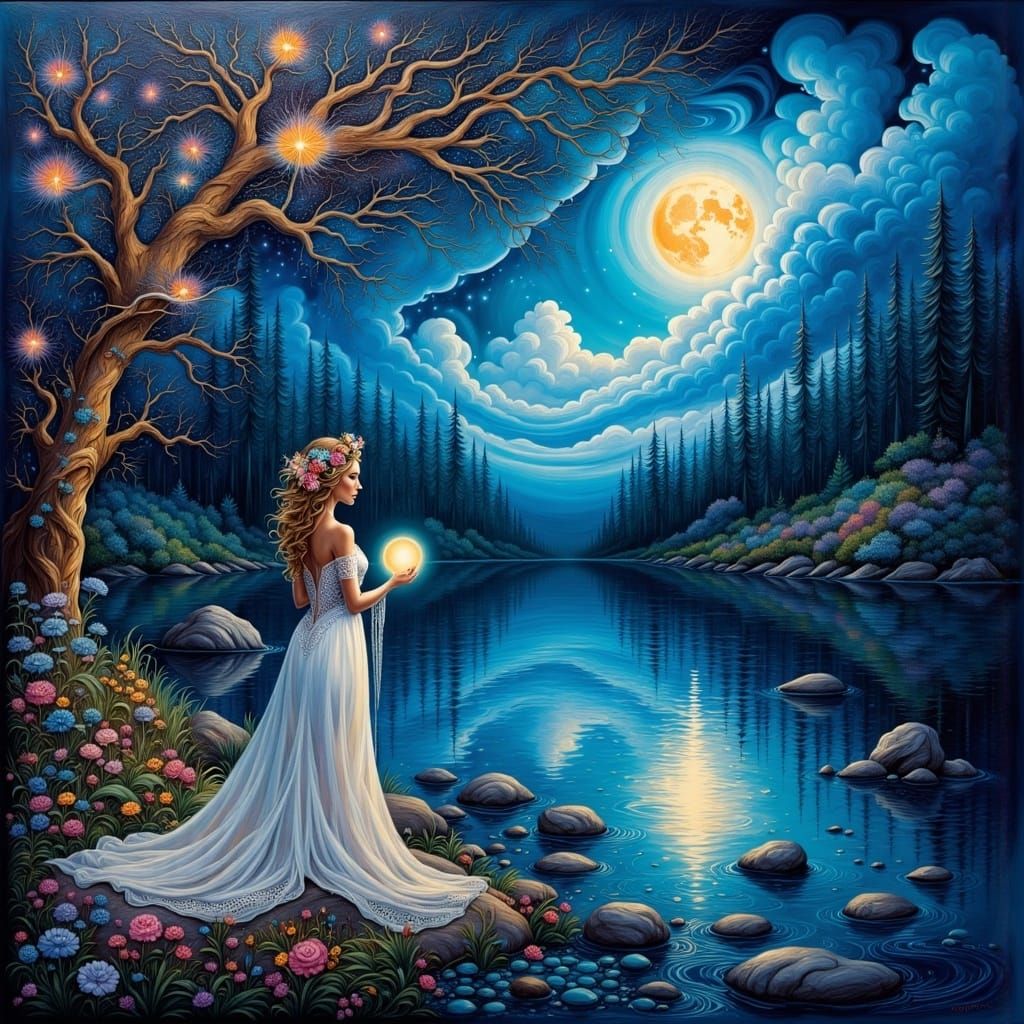 Mysterious Woman with Orb: Impasto Oil Painting