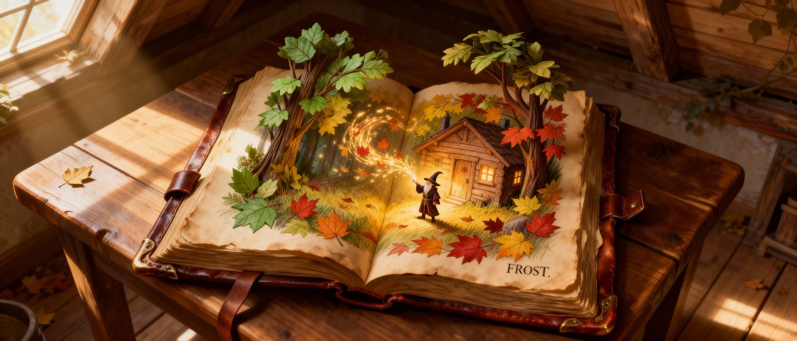 Ancient Grimoire Opens to Autumn Magic Scene