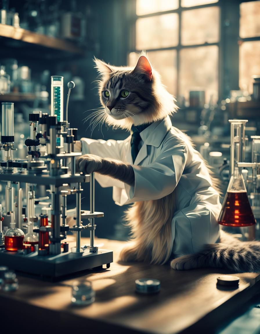 Cat Scientist in Laboratory: Cinematic 4K Photo