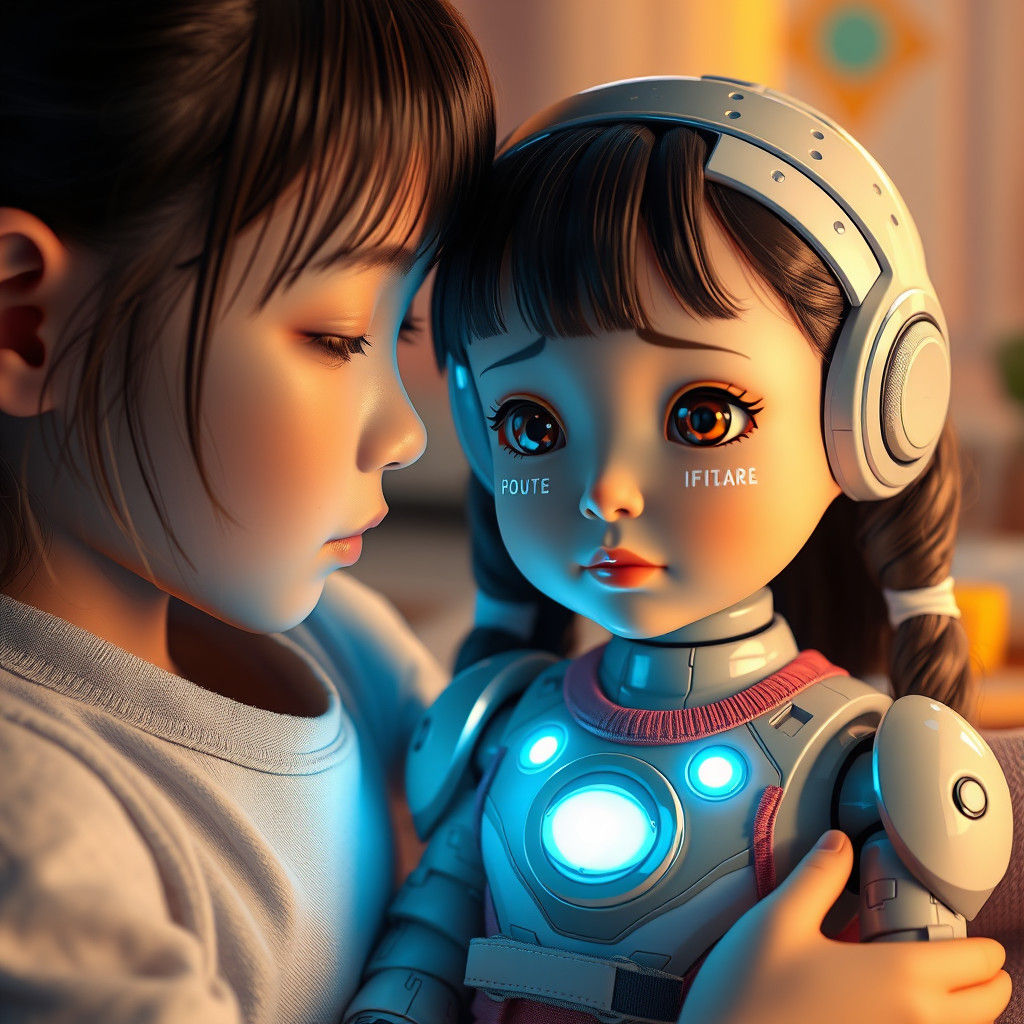 Girl and Emotional Support Doll in Anime Style
