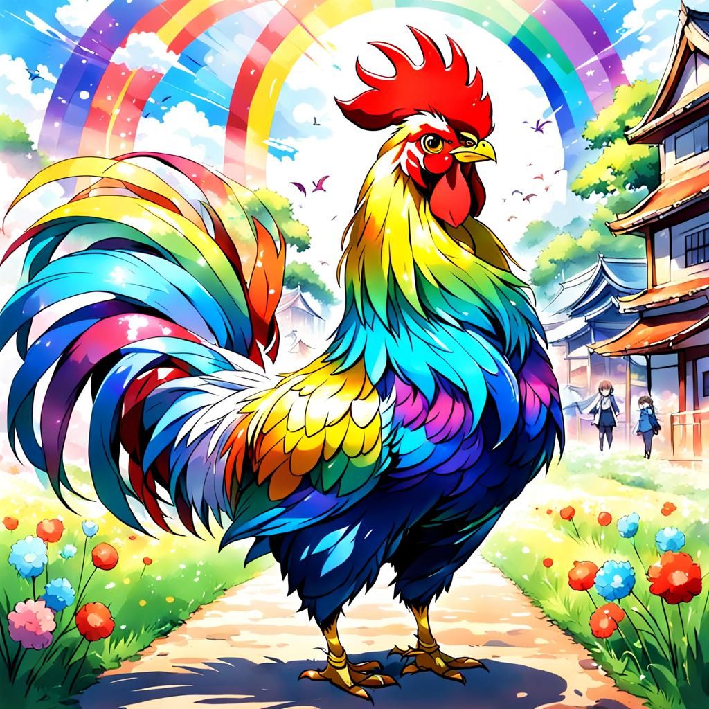 Rainbow Rooster in Anime Style