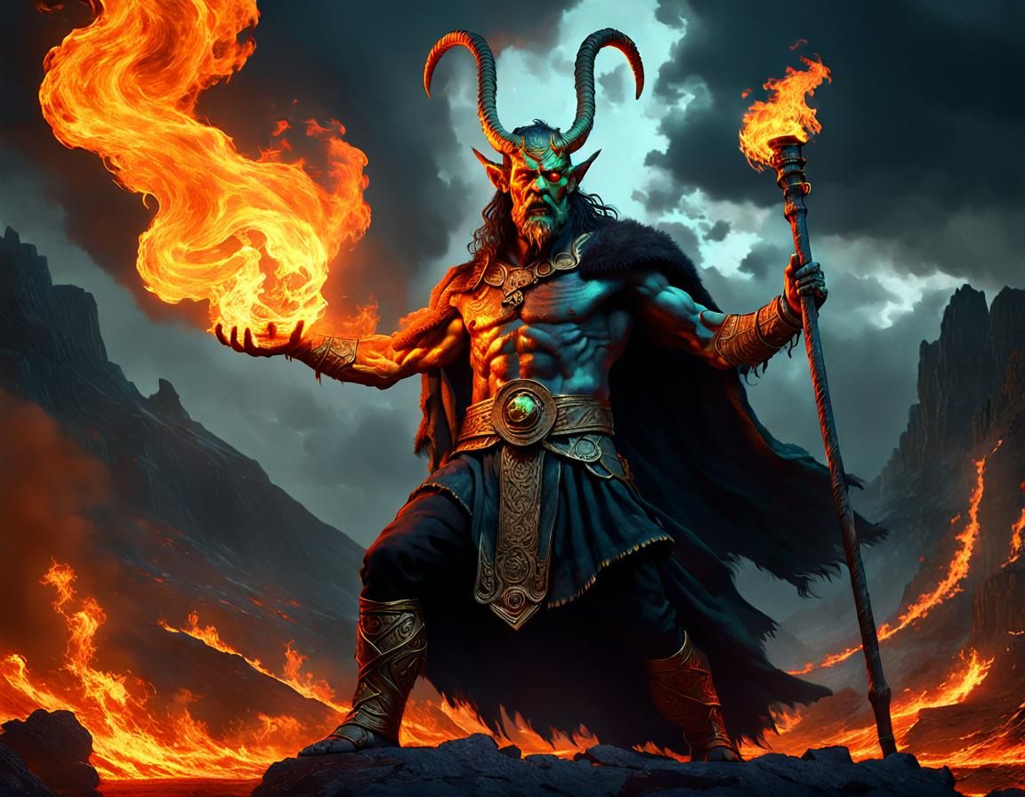 Loki as Fire Giant in Dark Romanticism Style