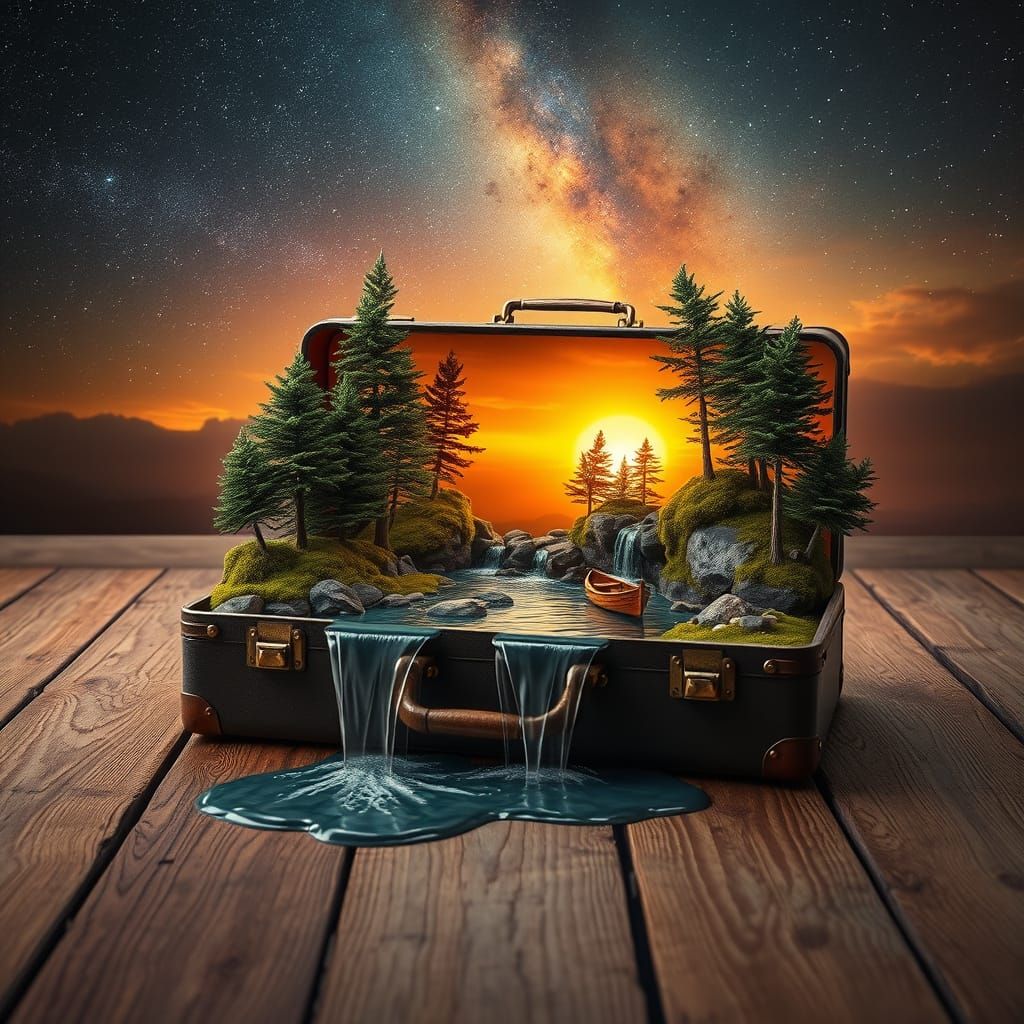 Hyperrealistic Miniature Forest in Vintage Suitcase