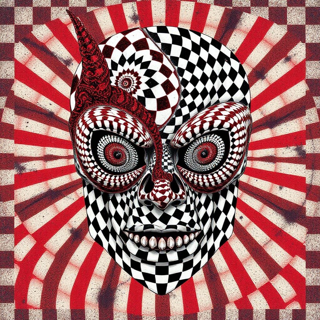 Abstract Fractal Monster Face in Shin Hanga Aesthetic