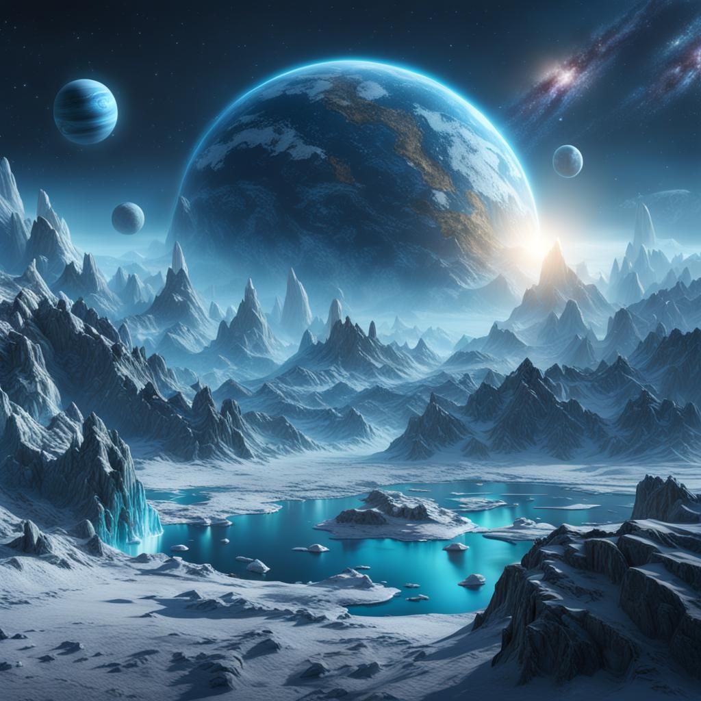 Icy Exoplanet Concept Art in 8K