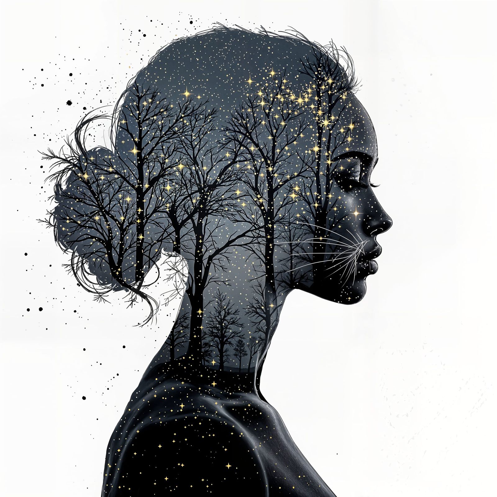 Captivating Double Exposure Night Scene with Leopard Silhoue...