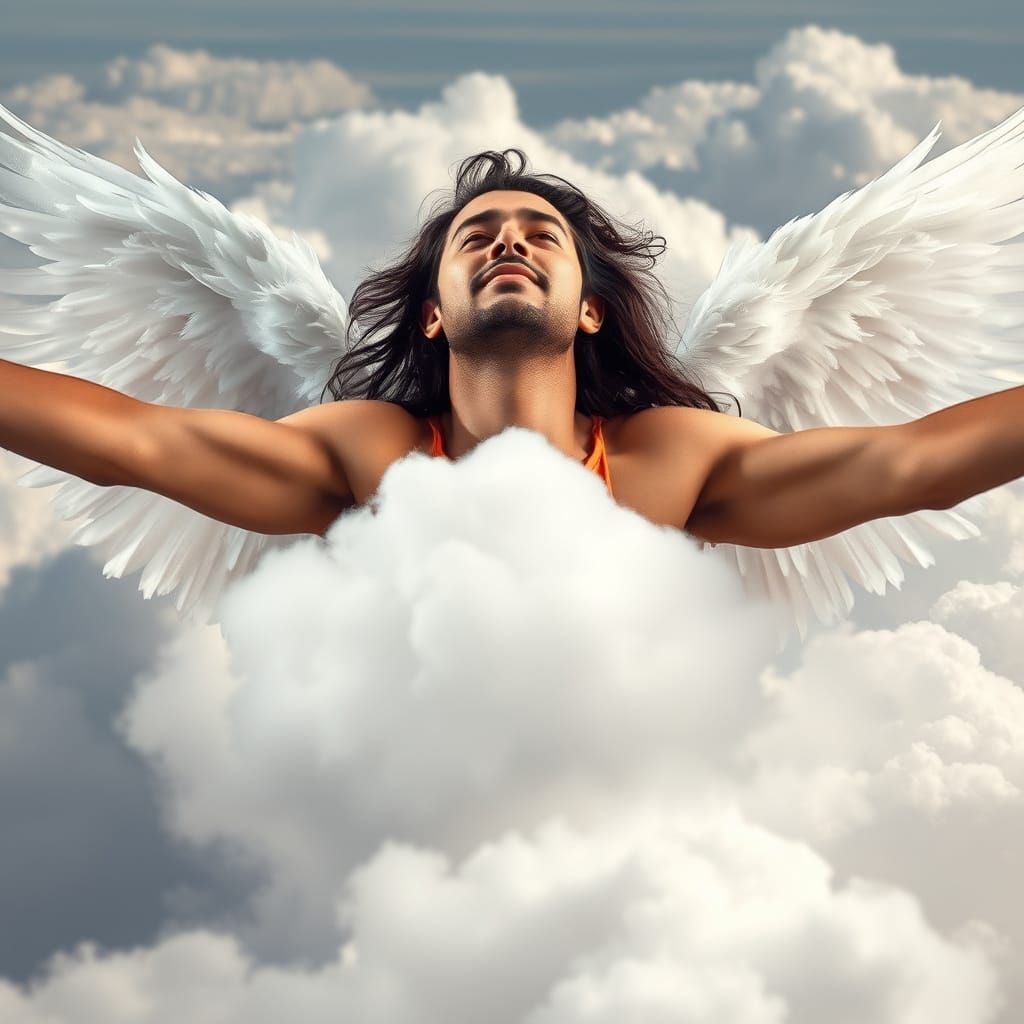 Spreading my wings behind me and flying amidst white clouds!