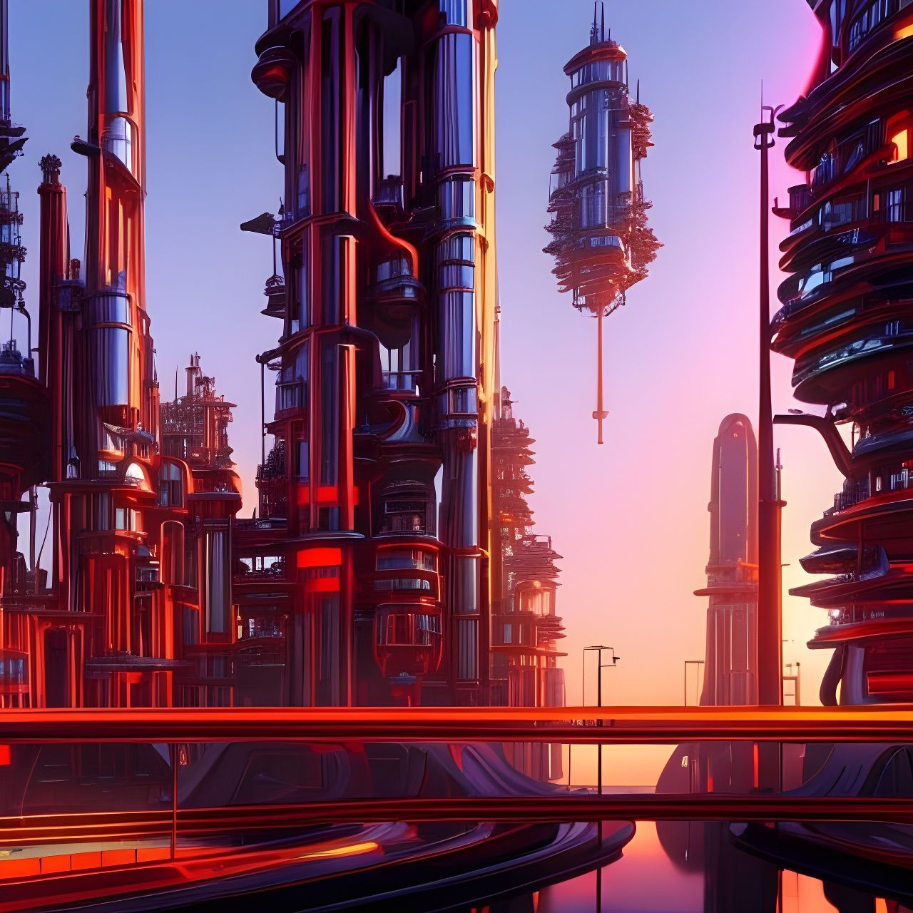 Retrofuturistic Cyberpunk City in the Trees