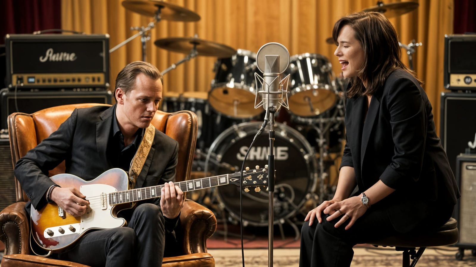 Blues Guitarist and Singer in Audio Studio