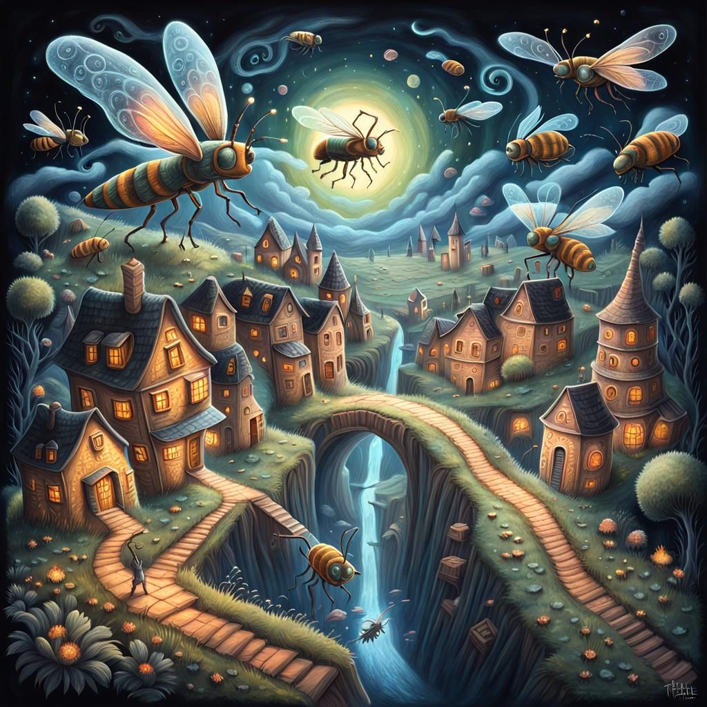 Insects Drawing Chalk Art of Surreal Universes in 3D