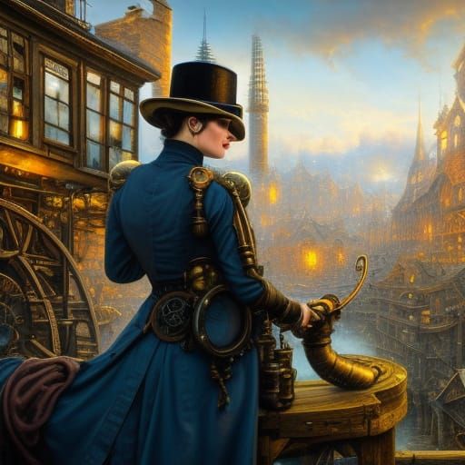 Steampunk Alchemist in Victorian Industrial Setting