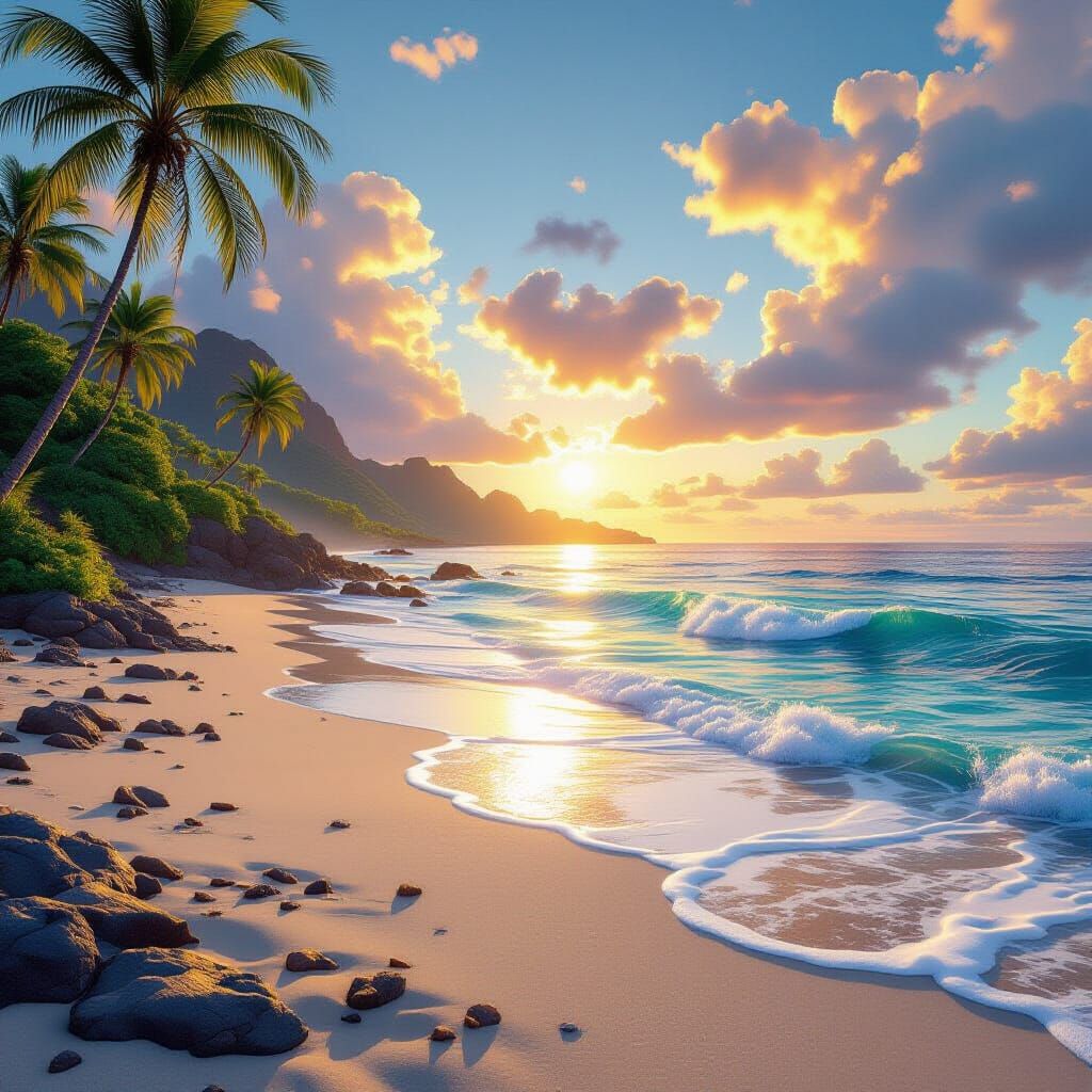 Morning Beach: Detailed Matte Painting in Deep Color