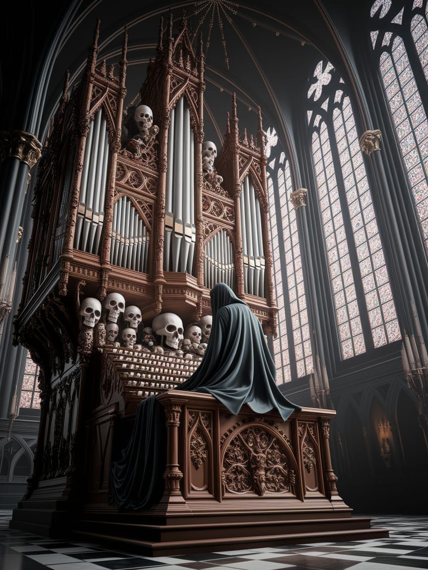 Spectral Wraith Plays Gothic Organ in Cursed Cathedral
