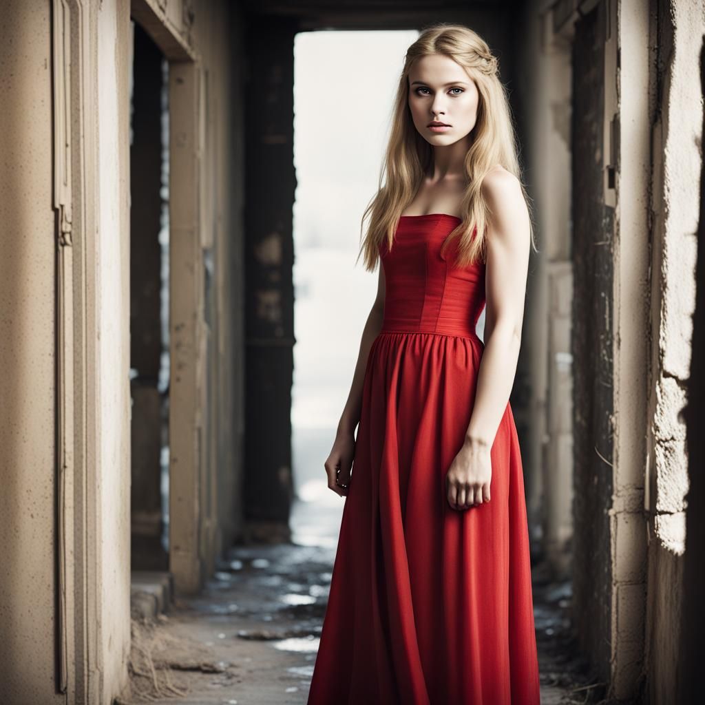 Teenage Girl in Red Dress Portrait
