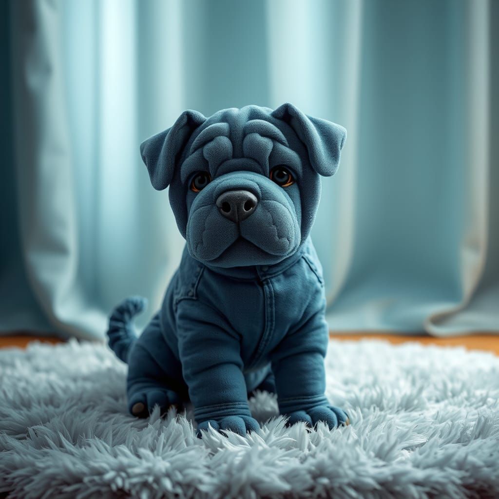 Denim Shar Pei in Luxurious Brocade Setting