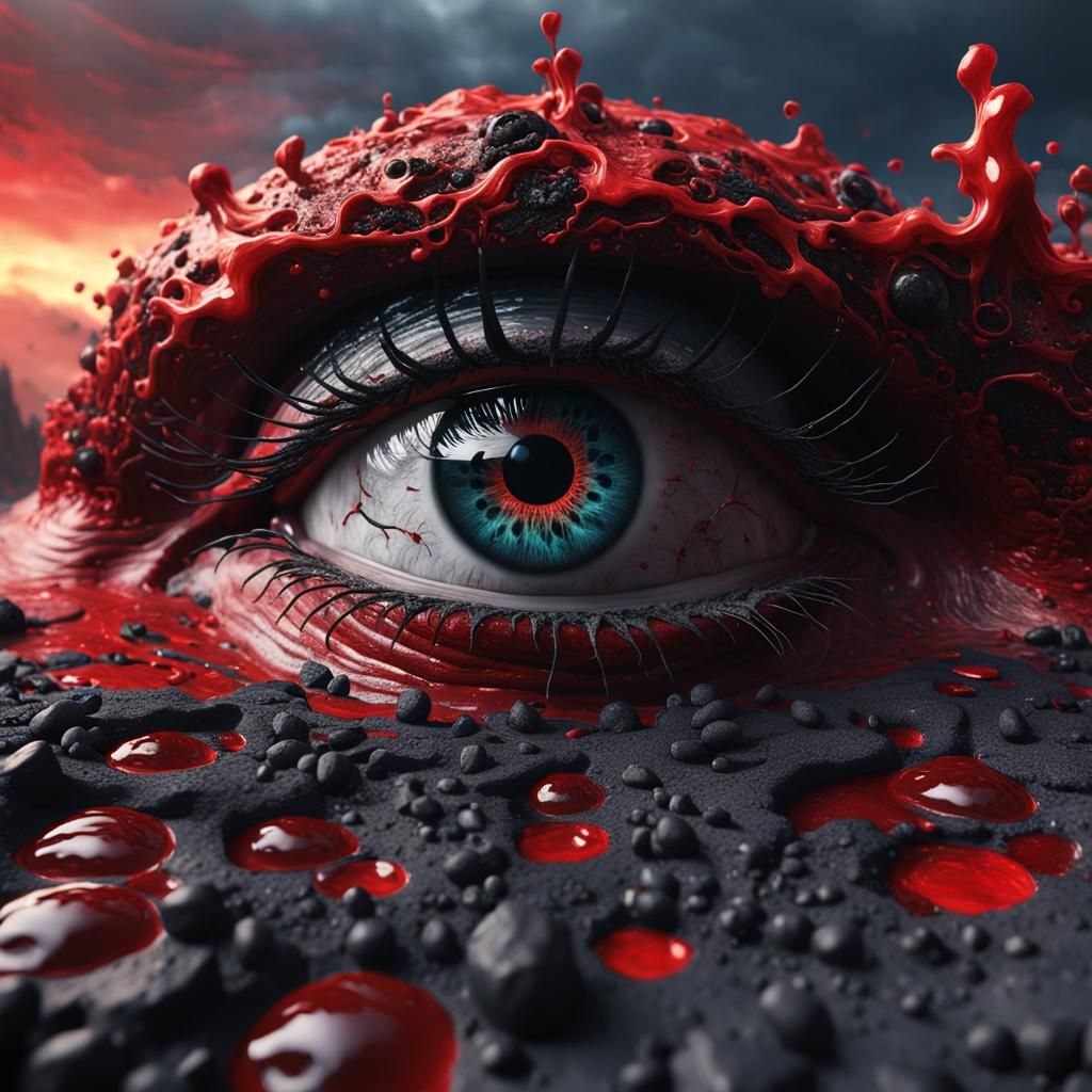 Fantastical Eye in Red and Black Concept Art