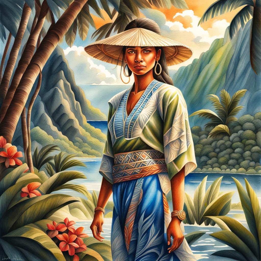 Polynesian Beauty in Hyperrealistic Pencil Sketch