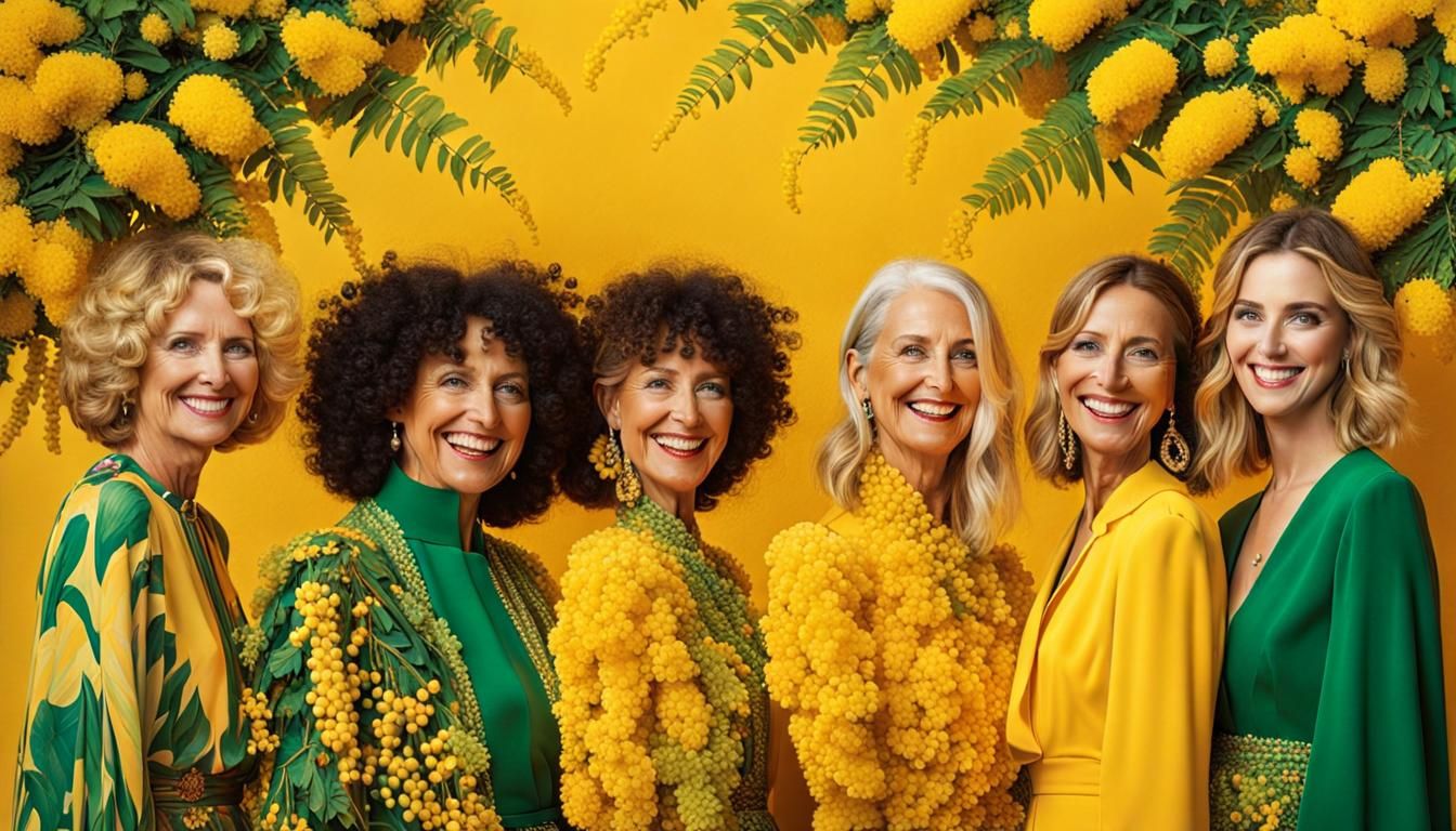 Smiling Women in Mimosa Frame, Maximalist Art