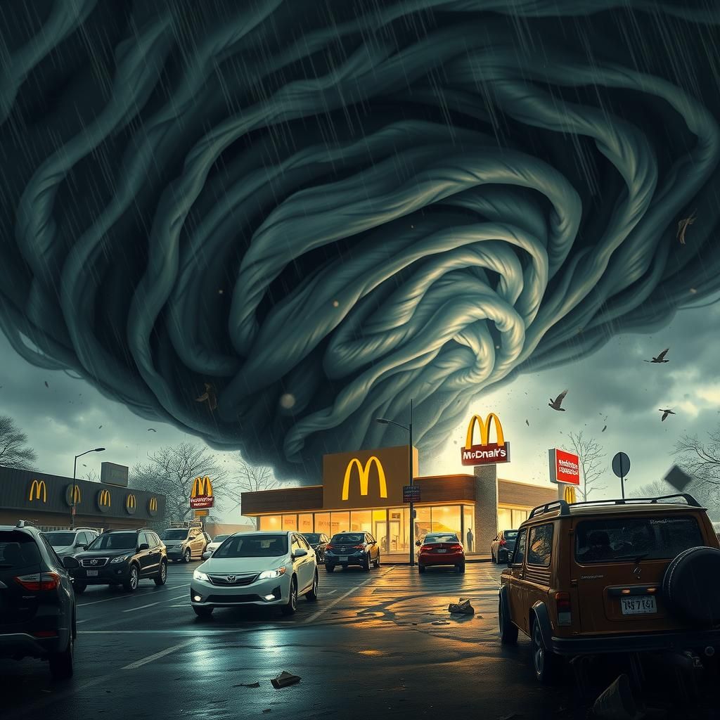 Cyclone Devastates McDonald's: A Disaster Movie Scene