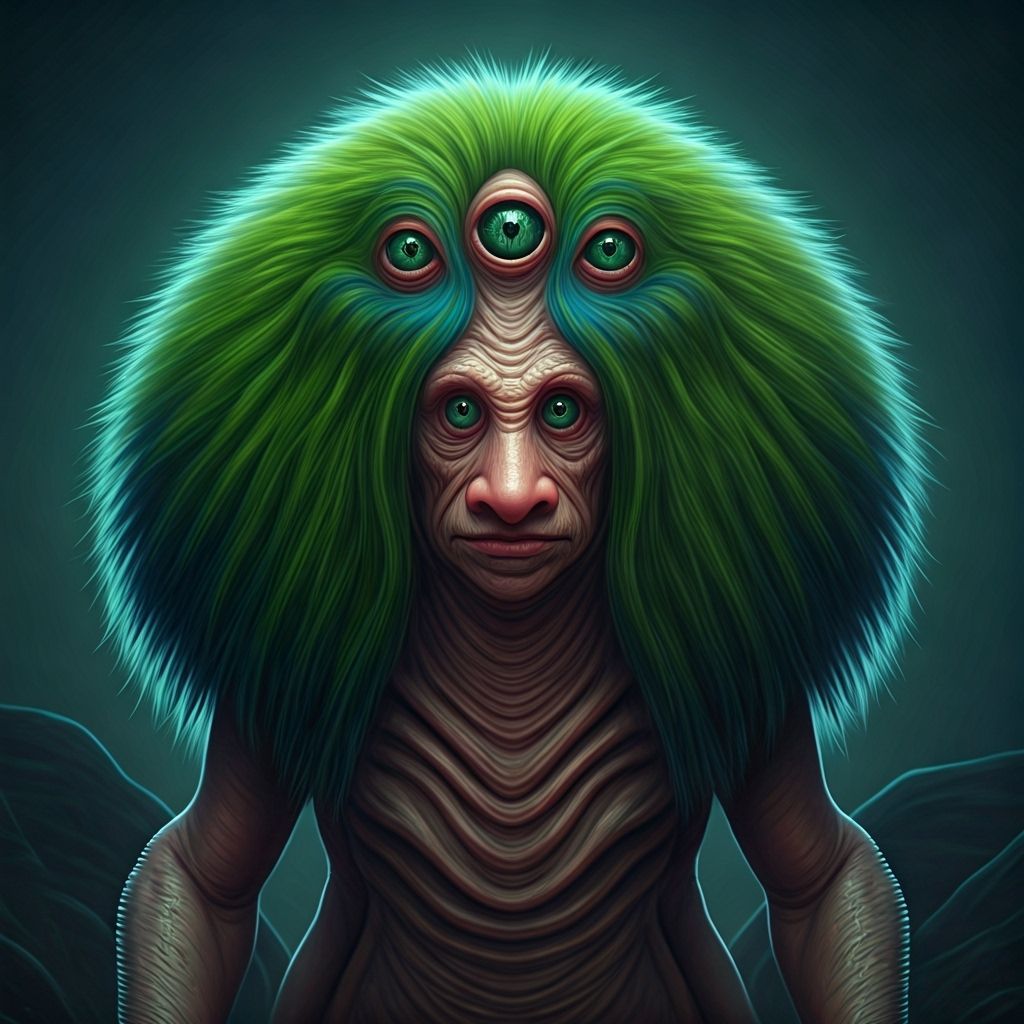 Surreal Biomechanical Creature with Vibrant Hair
