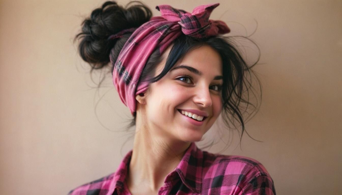 Portrait of a Pretty Woman in Pink Head Wrap