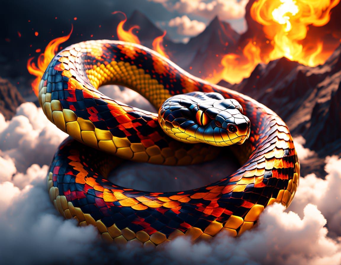 Cyberpunk Snake Blends with Ethereal Clouds in Neon Hues