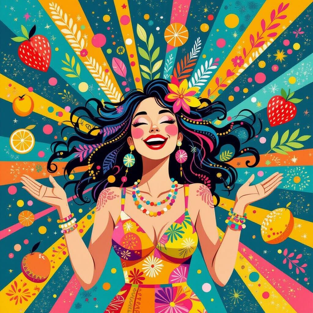 Joyful Explosion of Fruits and Confetti in Graphic Style