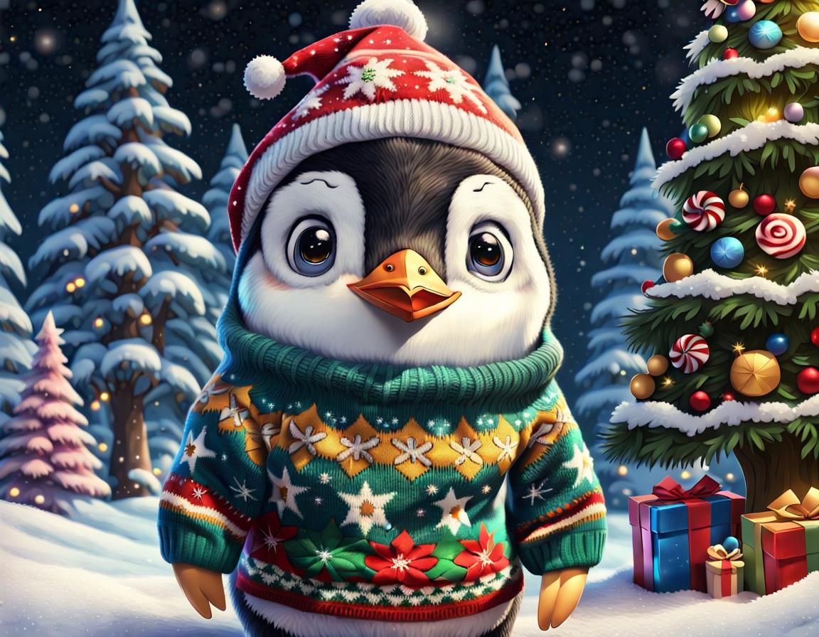 Majestic Christmas Penguin in Enchanted Forest