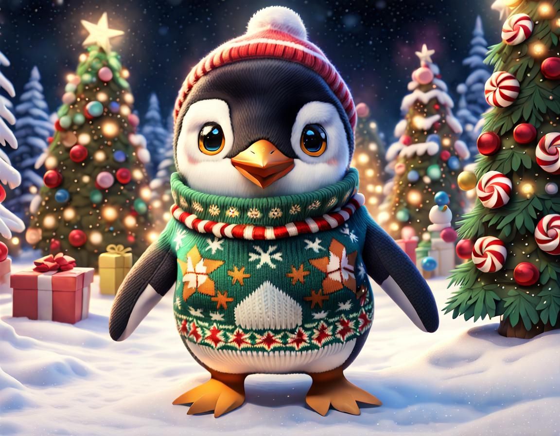 Christmas Penguin in Pokemon Forest, Masterpiece