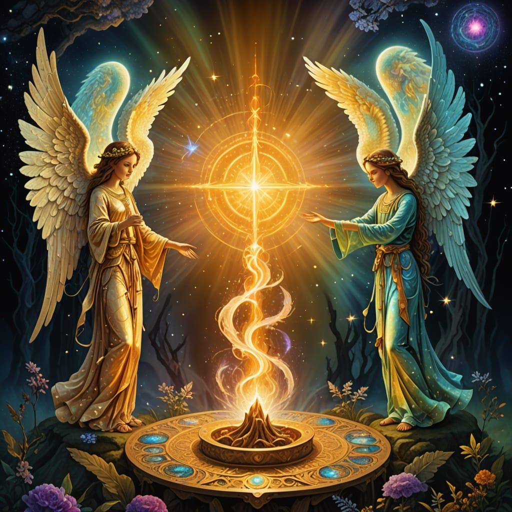 Cosmic Invocation in Vibrant Holographic Style