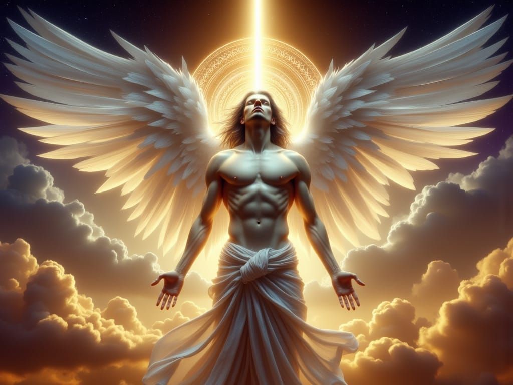 Archangel Descends from Heaven in Digital Art Style