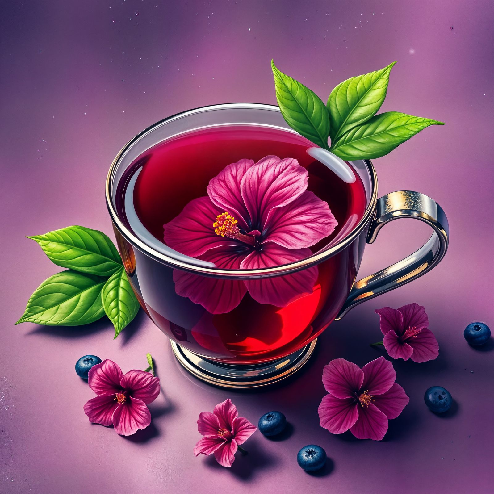 Hibiscus Tea Cup in Indigo Glitchcore Style