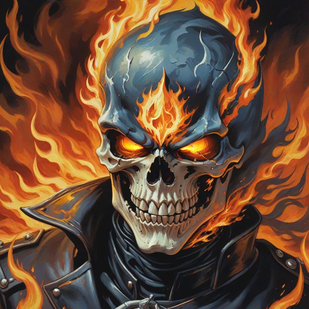 Ghostrider Portrait in Gouache Comic Book Style