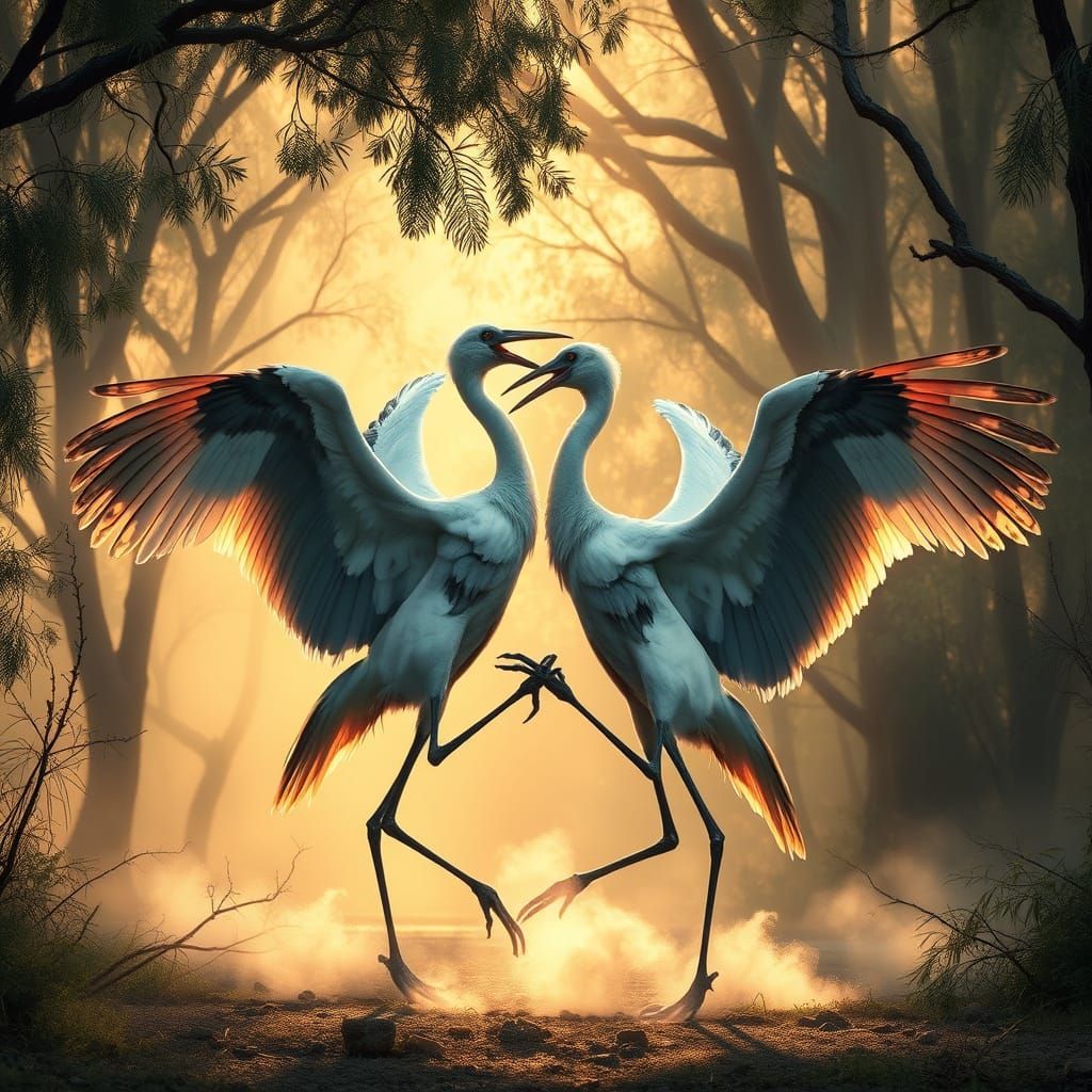 Majestic Brolgas in Ethereal Australian Bush Dance