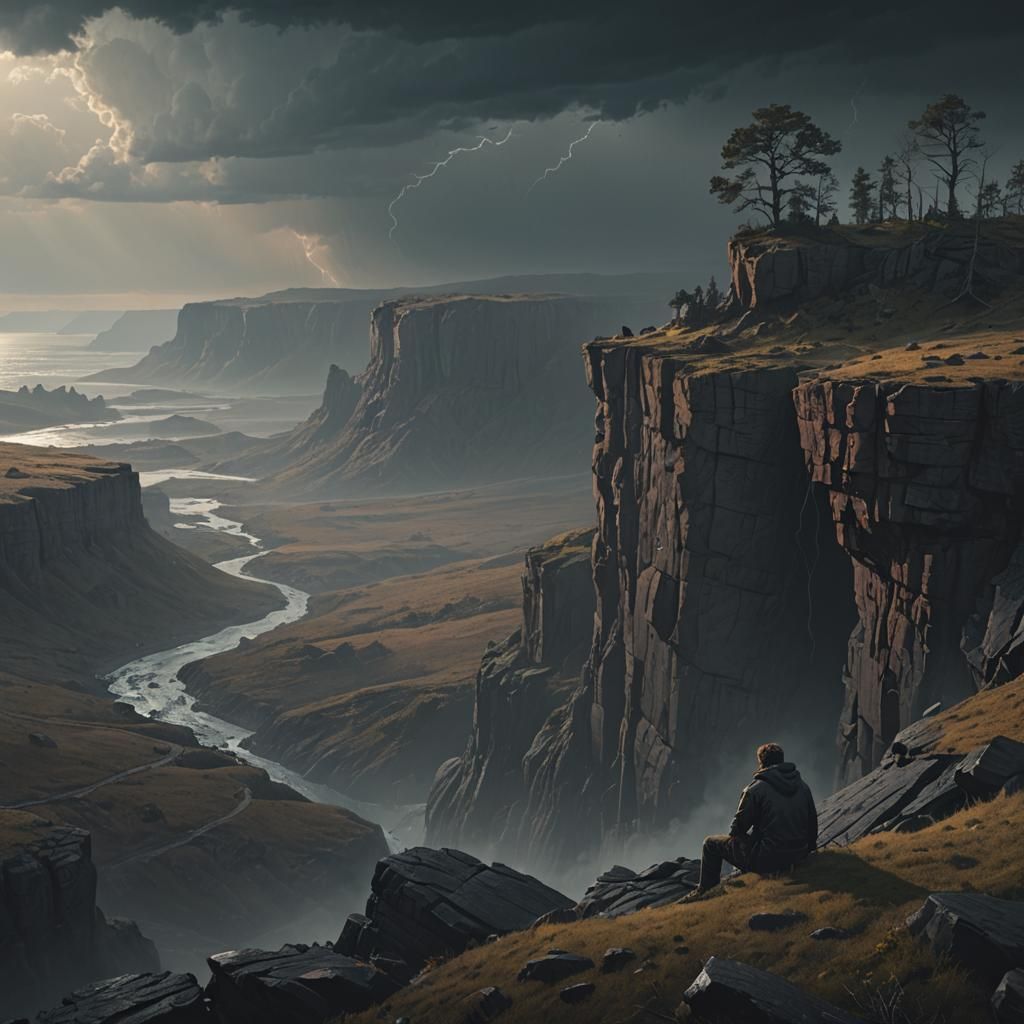 Hyper-Realistic Cliff Landscape at Sunset