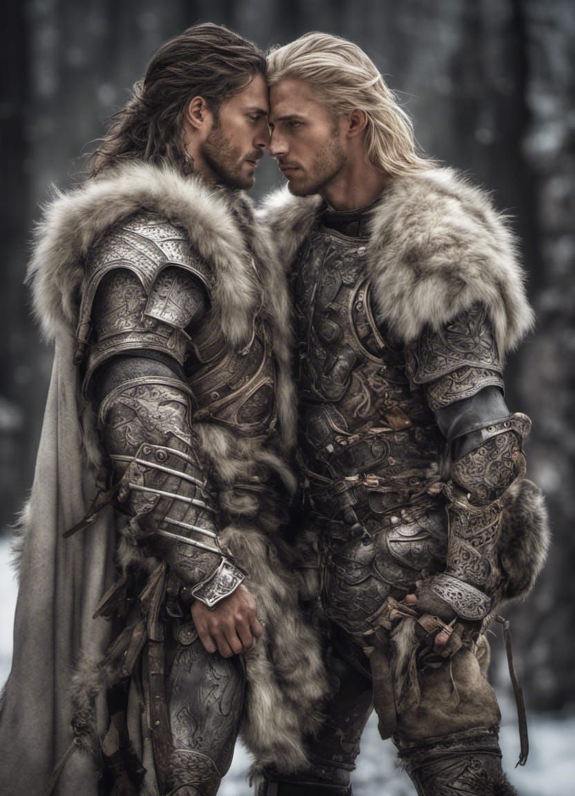 Warriors in Wolfskin Embrace: Hyperrealistic Image