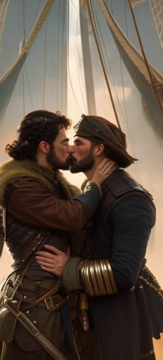 Romantic Pirate Kiss: Hyperdetailed Concept Art Portrait