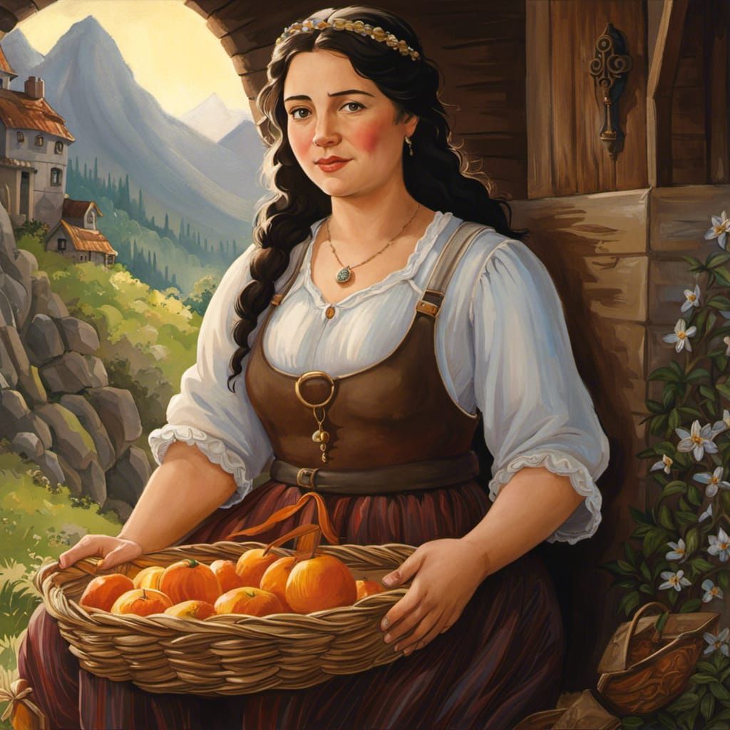 Curvy Tradeswoman in Medieval Watercolor Painting