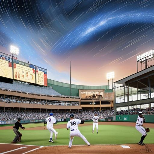 River Cats Baseball Game Under Milky Way: Pencil Sketch