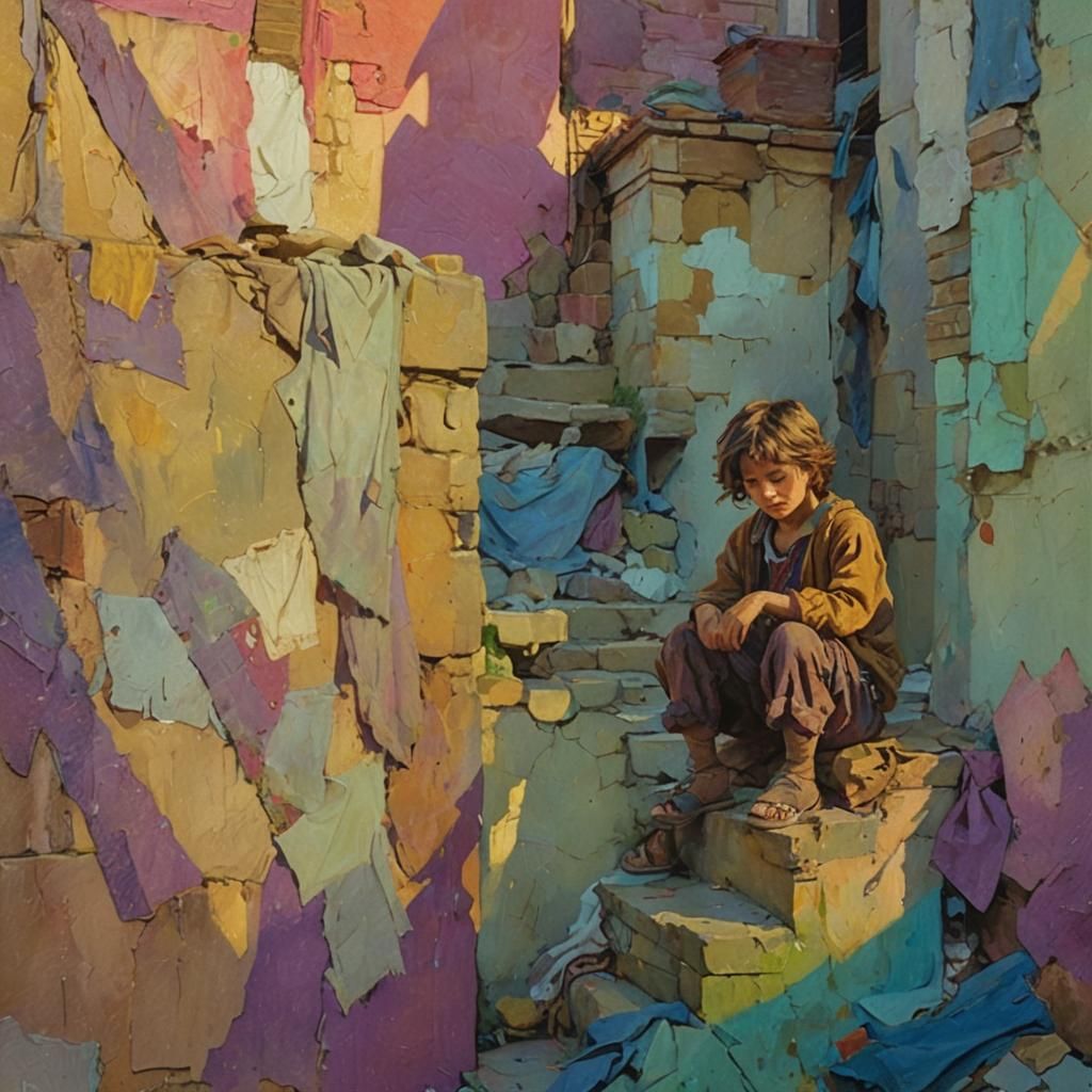 Impressionist Painting of Child in Golden Sunlight