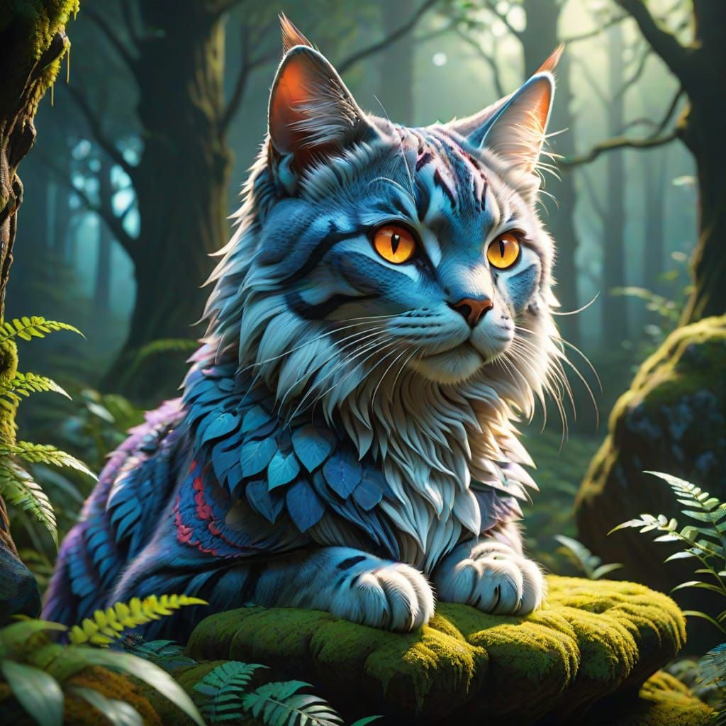 Anime Cat Portrait in Mystical Forest