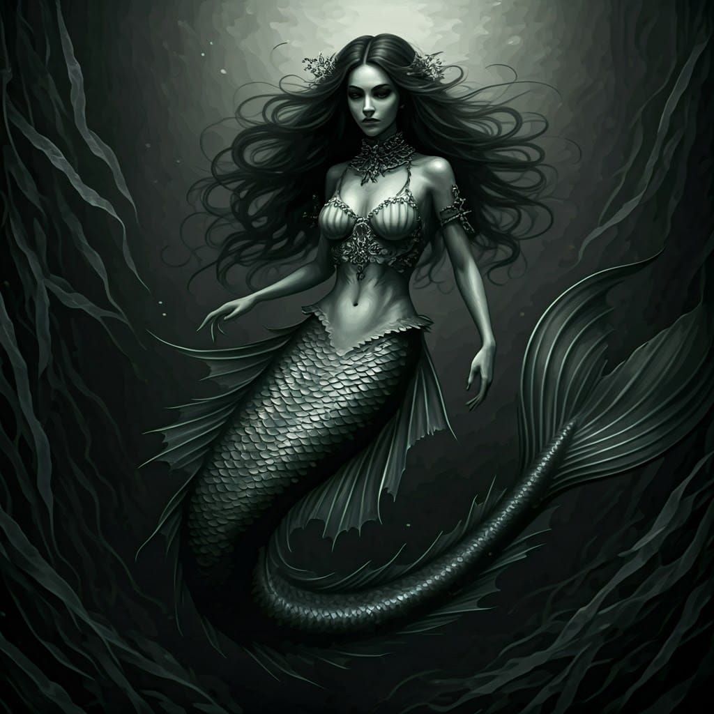 Gothic Mermaid in Candlelight: A Dark Fantasy Painting